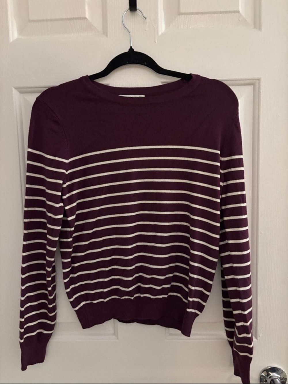Staccato Plum and Cream Striped Crewneck Sweater